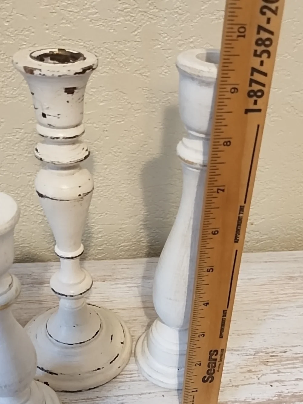 White Distressed Wood Candle Holders Set - Home Accents